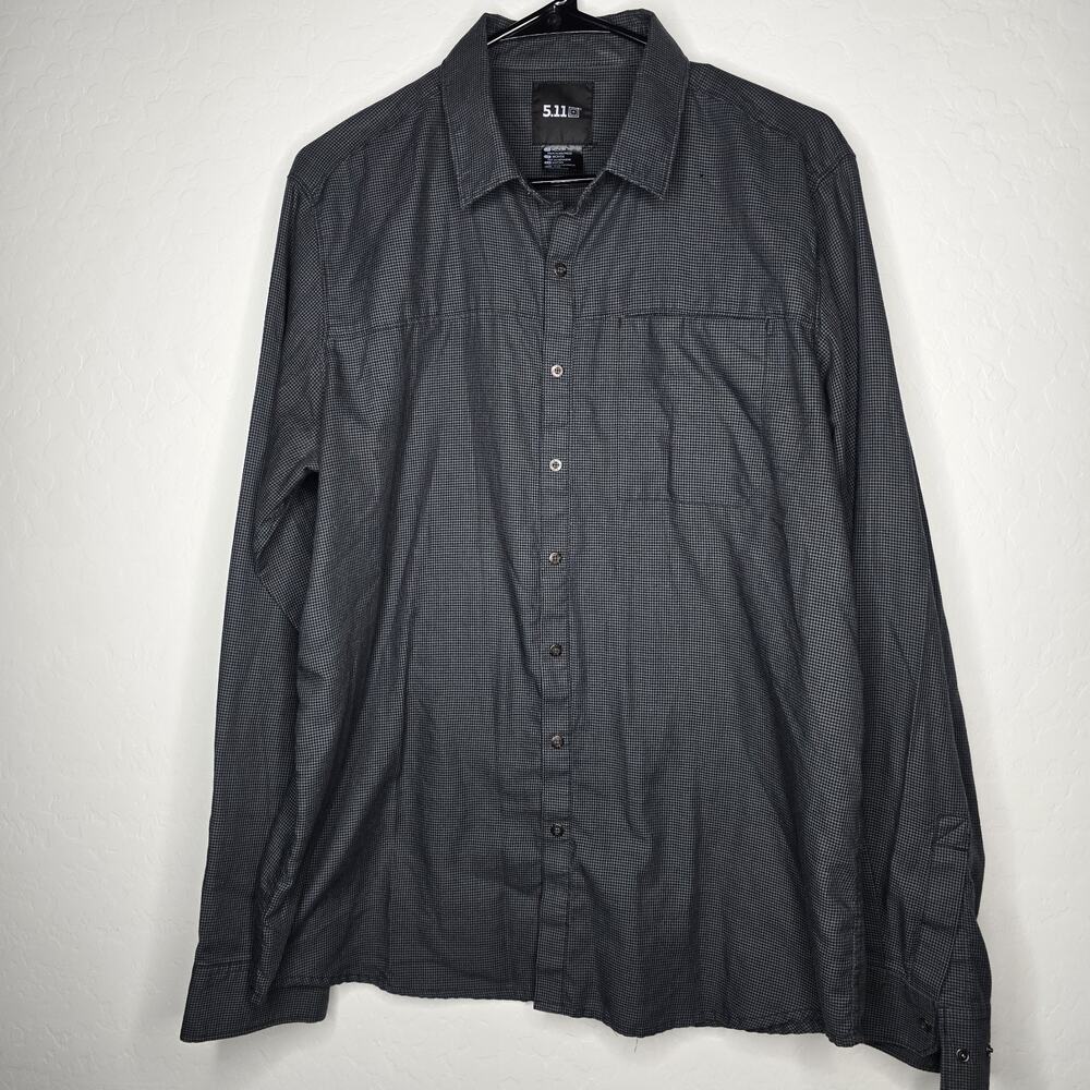 5.11 Tactical Button Up Shirt Mens Medium Gray Check Long Sleeve Cotton Blend